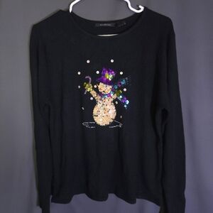 K.B. Collections Long‎ Sleeve Shirt Size XL Beaded Sequined Snowman Winter
